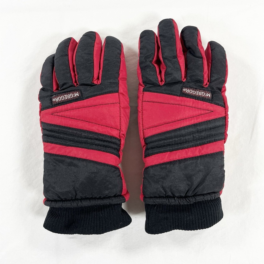 Vintage 1970s Mcgregor Waterproof Insulated Ski Gloves Red‎ Black Youth L 10-12